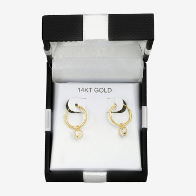 Womens White Cubic Zirconia 14K Gold Drop Earrings