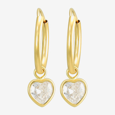 Womens White Cubic Zirconia 14K Gold Drop Earrings