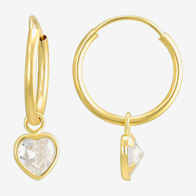 Womens White Cubic Zirconia 14K Gold Drop Earrings