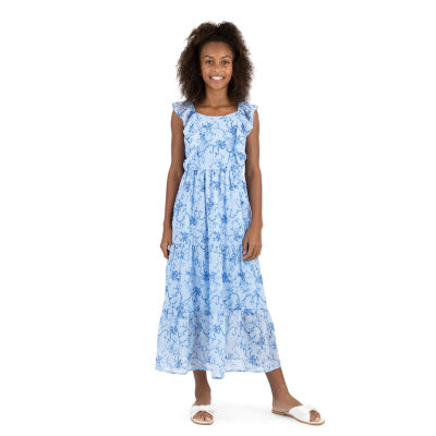 Speechless Big Kid Girls Sleeveless Floral Maxi Dress, Color: Sky