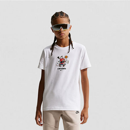 Nike Big Kid Unisex Crew Neck Short Sleeve Regular Fit Graphic T-Shirt, Medium, White
