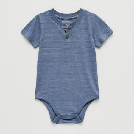 Okie Dokie Baby Boys Henley Neck Short Sleeve Bodysuit, 3 Months, Blue