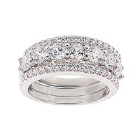 Diamonart Cubic Zirconia Sterling Silver Round Stack Ring Set, 6, Sterling Silver