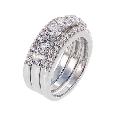 Diamonart® Cubic Zirconia Sterling Silver Round Stack Ring Set