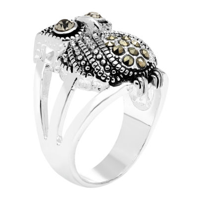 Sparkle Allure Owl Marcasite Pure Silver Over Brass Cocktail Ring