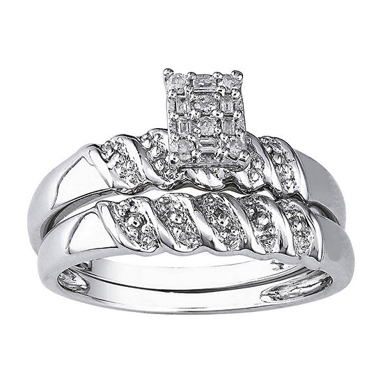 1/10 CT. T.W. Sterling Silver Diamond Bridal Ring Set