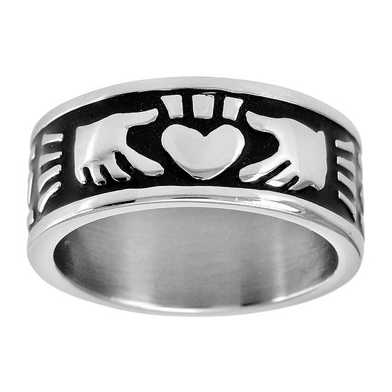 Mens 9mm Stainless Steel Claddagh Ring