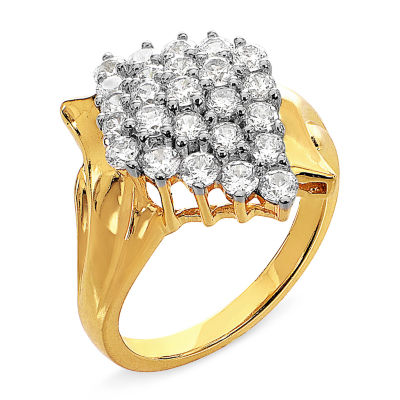 DiamonArt® Womens Simulated White Cubic Zirconia 18K Gold Over Silver Cluster Cocktail Ring