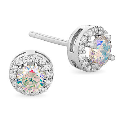 DiamonArt® Preciosa Aurora Borealis 1 1/6 CT. T.W.  White Cubic Zirconia Sterling Silver 6.8mm Stud Earrings
