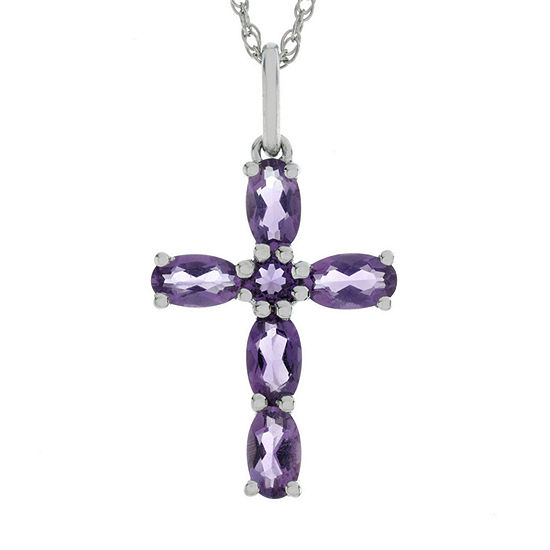 Lab-Created Amethyst Sterling Silver Cross Pendant Necklace