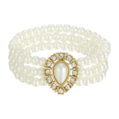 1928 Gold Tone Simulated Pearl Stretch Bracelet, Color White JCPenney