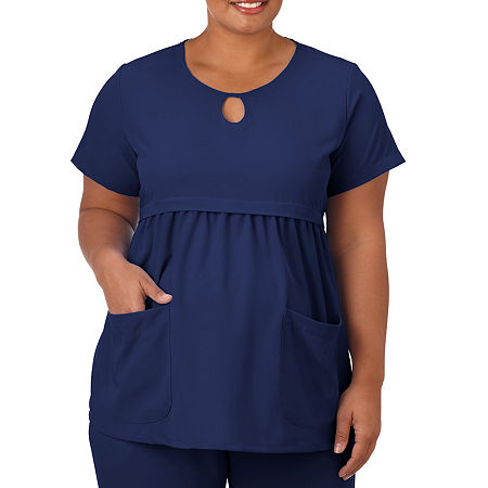 Jockey 2461 Plus Womens Maternity Scoop Neck Stretch Fabric Short Sleeve Scrub Top, Xx-large, Blue