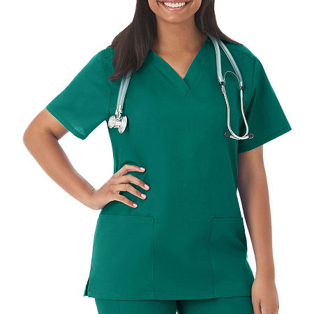 Fundamentals By White Swan 14700 2-Pocket Womens V Neck Short Sleeve Scrub Top, Large, Green