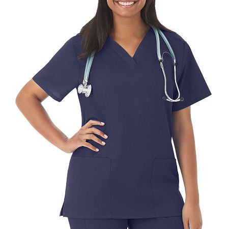 Fundamentals By White Swan 14700 2-Pocket Womens V Neck Short Sleeve Scrub Top, Xx-small, Blue