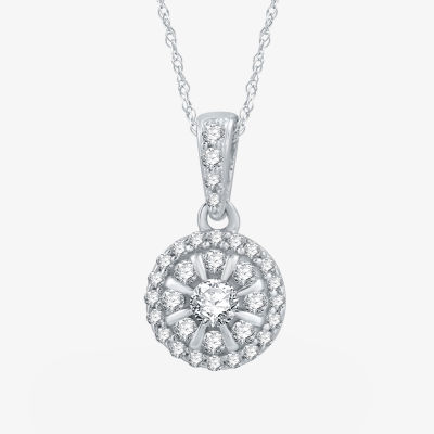 Womens 1/4 CT. T.W. Natural White Diamond 10K White Gold Round Pendant Necklace