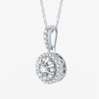 Womens 1/4 CT. T.W. Natural White Diamond 10K White Gold Round Pendant Necklace