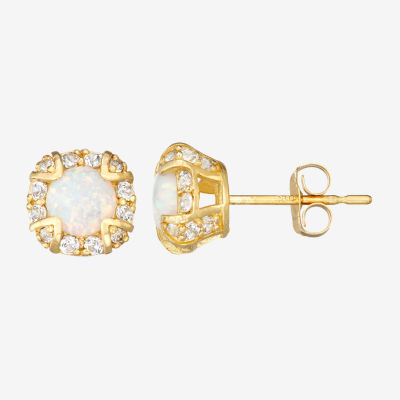 Lab Created White Opal 10K Gold 1/4 Inch Stud Earrings