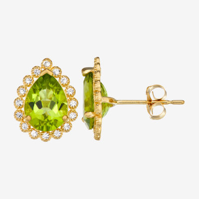 Genuine Green Peridot 10K Gold 1/2 Inch Pear Stud Earrings