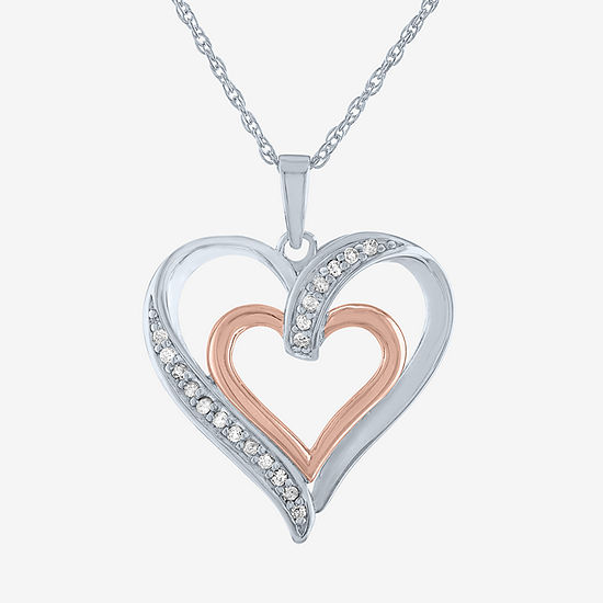 Limited Time Special! 1/10 CT. T.W. Diamond Heart Necklace in14K Rose Gold Over Silver and Sterling Silver