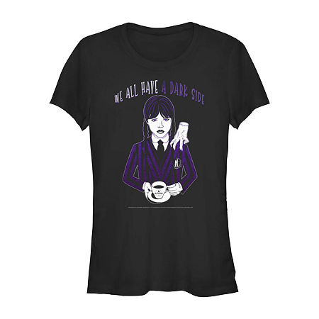  Juniors Wednesday Adams We All Have A Dark Side Womens Crew Neck Short Sleeve Graphic T-Shirt