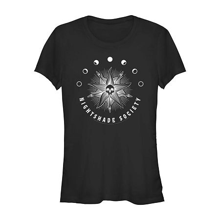  Juniors Wednesday Adams Nightshade Society Womens Crew Neck Short Sleeve Graphic T-Shirt