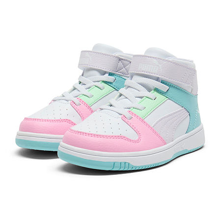 PUMA Rebound Layup Little Kid Girls Basketball Shoes, 3 Medium, White