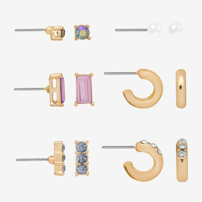 Bijoux Bar Delicates Multi Color Glass Gold Tone 6 Pair Earring Set