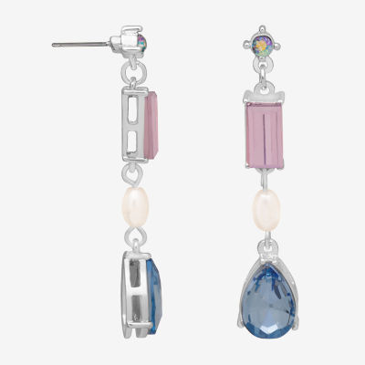 Bijoux Bar Delicates Silver Tone Multi Color Glass Drop Earrings