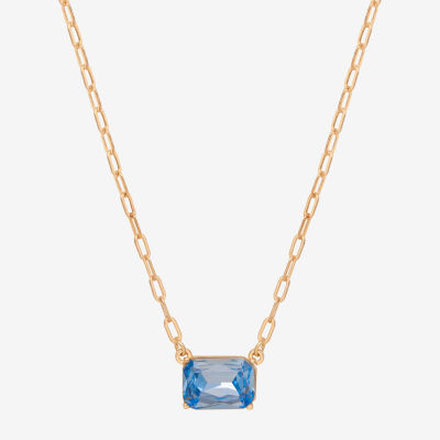 Bijoux Bar Delicates Gold Tone Womens Blue Glass 16 Inch Pendant Necklaces