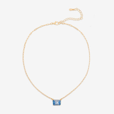 Bijoux Bar Delicates Gold Tone Womens Blue Glass 16 Inch Pendant Necklaces