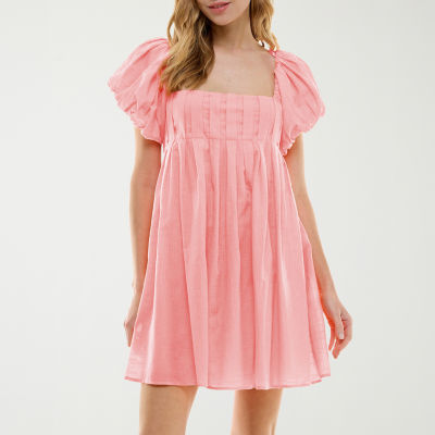 City Triangle Womens Short Sleeve Juniors Babydoll Dress