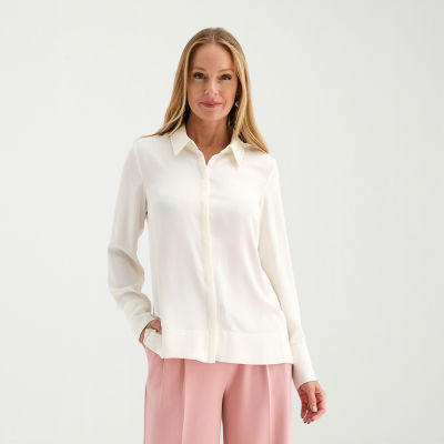 Liz Claiborne Womens Fitted Long Sleeve Regular Fit Button-Down Shirt