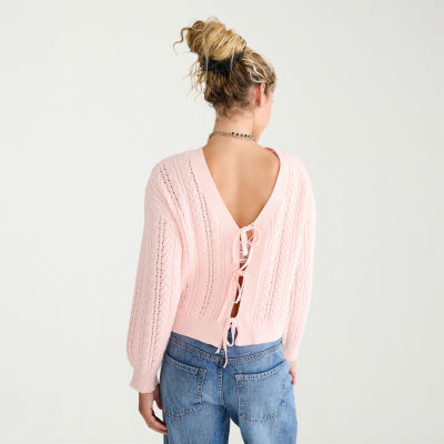 AEROPOSTALE Womens Juniors Round Neck Long Sleeve Open Front Cardigan