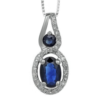 Genuine Sapphire and DiamondAccent 10K White Gold DoubleDrop Pendant