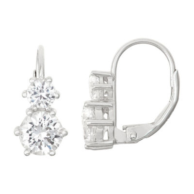 Womens Lab Created White Sapphire Sterling Silver Drop Earrings