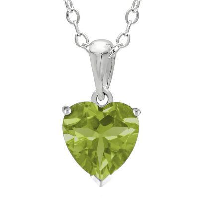 Heart-Shaped Genuine Peridot Sterling Silver Pendant Necklace, Color ...