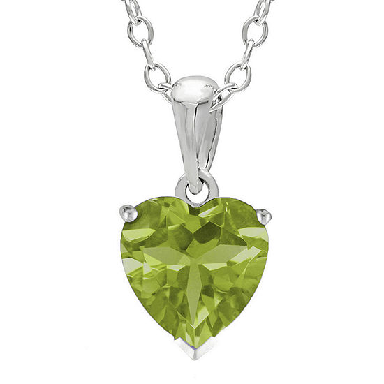 Heart-Shaped Genuine Peridot Sterling Silver Pendant Necklace