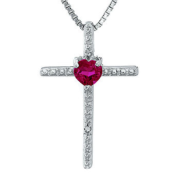 Lab-Created Ruby and Diamond-Accent Sterling Silver Cross and