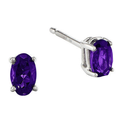 Genuine Amethyst 14K White Gold Stud Earrings