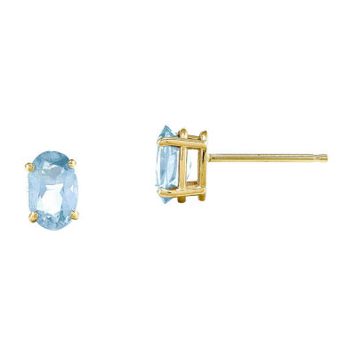 Genuine Aquamarine 14K Yellow Gold Stud Earrings