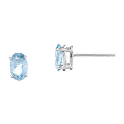 Genuine Aquamarine 14K White Gold Stud Earrings