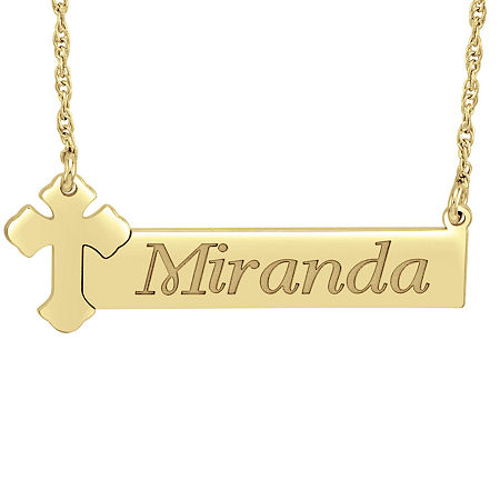 Personalized Womens 24K Gold Over Silver Cross Bar Name Pendant Necklace, One Size