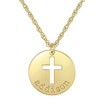 Personalized Womens 24K Gold Over Silver Cross Name Pendant Necklace, One Size, Yellow