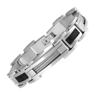 Stainless Steel & Black Carbon Fiber Mens Bracelet