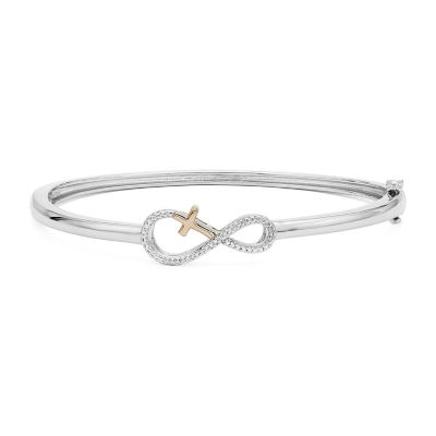 Infinite Promise 1/10 CT.T.W. Natural Diamond Bangle Bracelet in Sterling SIlver with 14K Rose Gold Accent