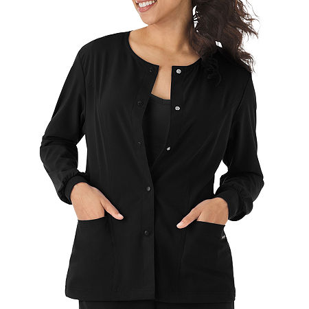 Jockey 2356 Snap Front Womens Scrub Jacket, X-small, Black