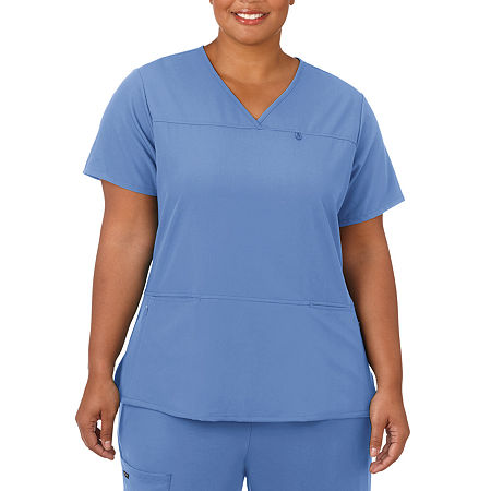 Jockey 2299 Womens Plus V Neck Stretch Fabric Short Sleeve Scrub Top, Xx-large, Blue