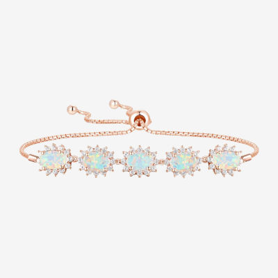 Lab Created White Opal 14K Rose Gold Over Silver Bolo Bracelet
