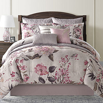 Eden & Oak Jasmine 10-pc. Floral Comforter Set, Color: Gray - JCPenney