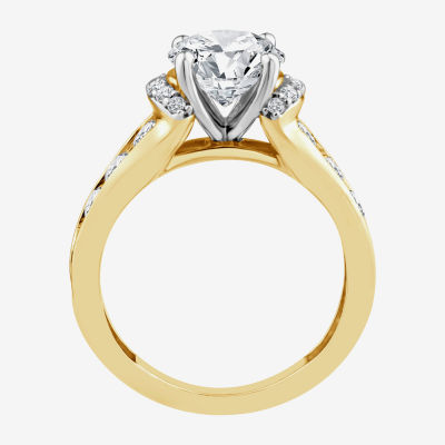 (F / Vs2) Womens 3 CT. T.W. Lab Grown White Diamond 14K Gold Round Side Stone Halo Engagement Ring